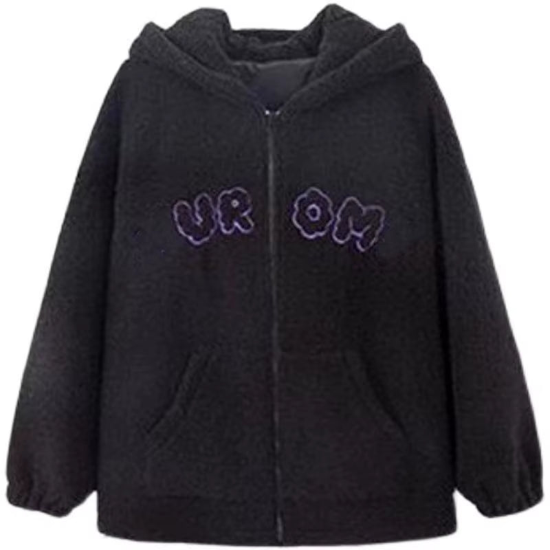 Sanrio Kuromi Hoodies Cartoon Black Embroidery Thin Coat Women Y2K Aesthetic Tops Autumn Female Fashion Loose Sweatshirt Clothes