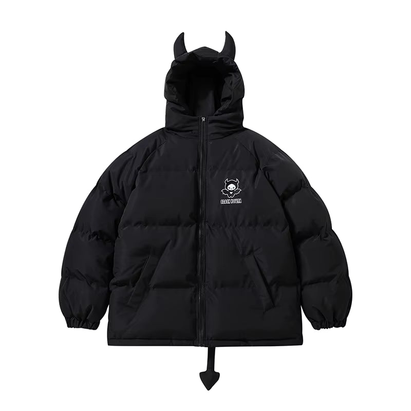 Winter Thicken Jacket Men Women Devil'S Horn+Tail Harajuku Y2K Wing Padded Puffer Jacket High Street Casual Vintage Loose Coat