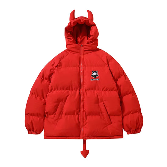 Winter Thicken Jacket Men Women Devil'S Horn+Tail Harajuku Y2K Wing Padded Puffer Jacket High Street Casual Vintage Loose Coat
