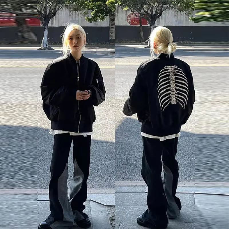 2024 New Autnmn Vintage Jackets Bomber Jacket Women Black Gothic Harajuku Grunge American Baseball Jacket Couple Cool Outerwear