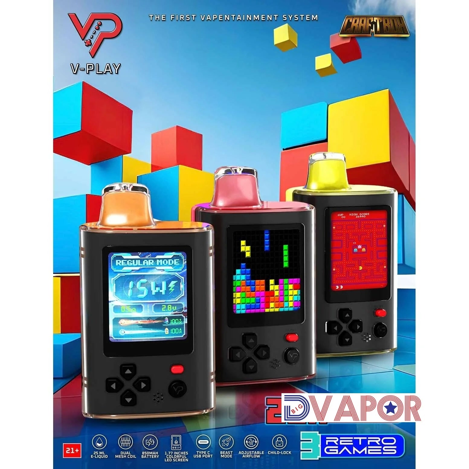 CLEARANCE (NON REFUNDABLE) Craftbox V-Play 20K Disposable Vape with Built in Gaming System 25Ml