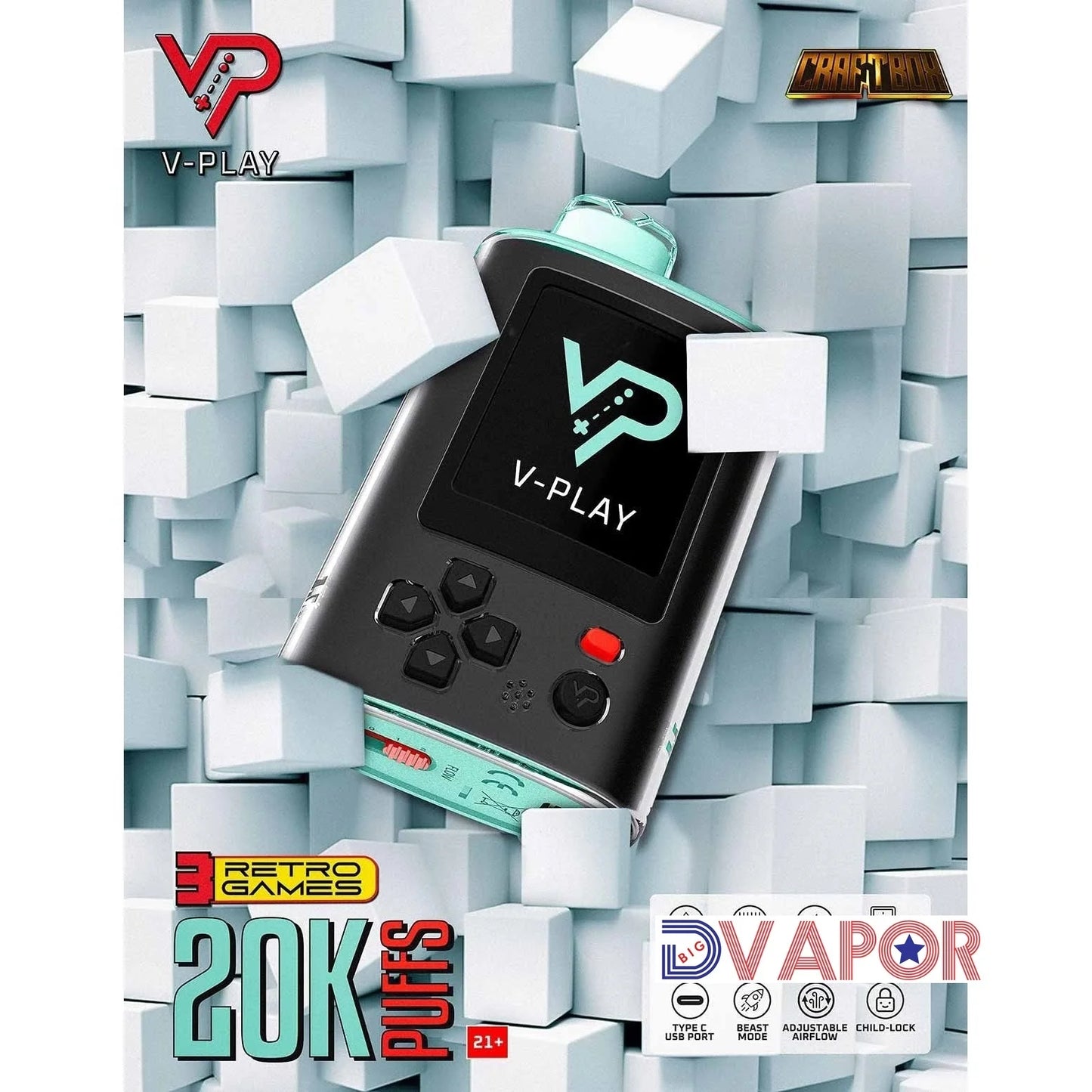 CLEARANCE (NON REFUNDABLE) Craftbox V-Play 20K Disposable Vape with Built in Gaming System 25Ml