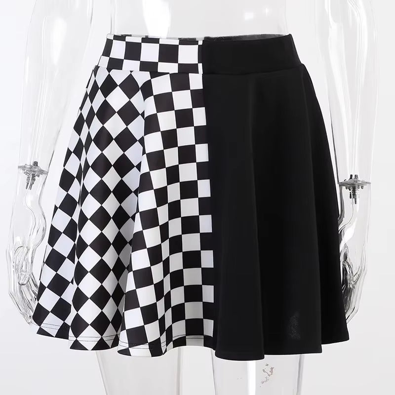 Y2K Skirt Harajuku Dark Girl Contrast Plaid Stitching Sexy High Waist over in Summer Sexy Gothic Skirt
