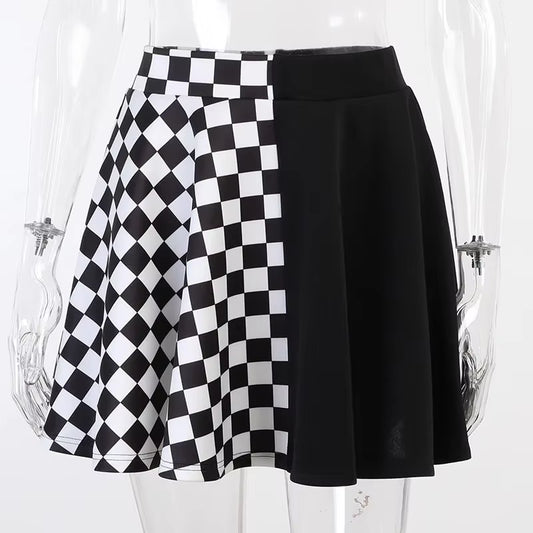 Y2K Skirt Harajuku Dark Girl Contrast Plaid Stitching Sexy High Waist over in Summer Sexy Gothic Skirt