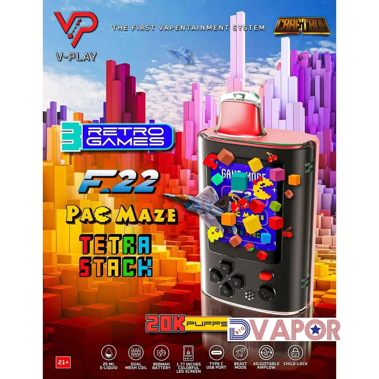 CLEARANCE (NON REFUNDABLE) Craftbox V-Play 20K Disposable Vape with Built in Gaming System 25Ml