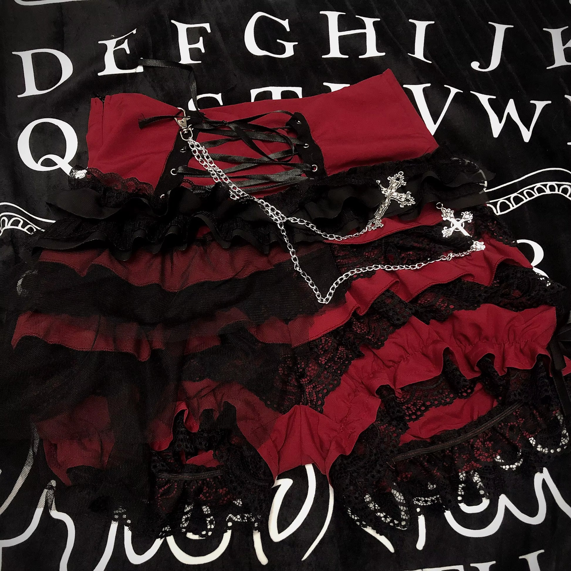 Original Design Lolita Rock Punk Multi-Layer Lace Pant Skirt Dark Ribbon Summer Winter Japanese Gothic Black Mesh Mini Skirt