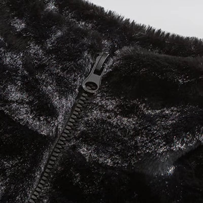 Men Padded Jacket Vintage Stand-Up Collar Embroidered Letter Patch Faux Fur Jackets Casual Oversize Thick Coat Unisex Streetwear