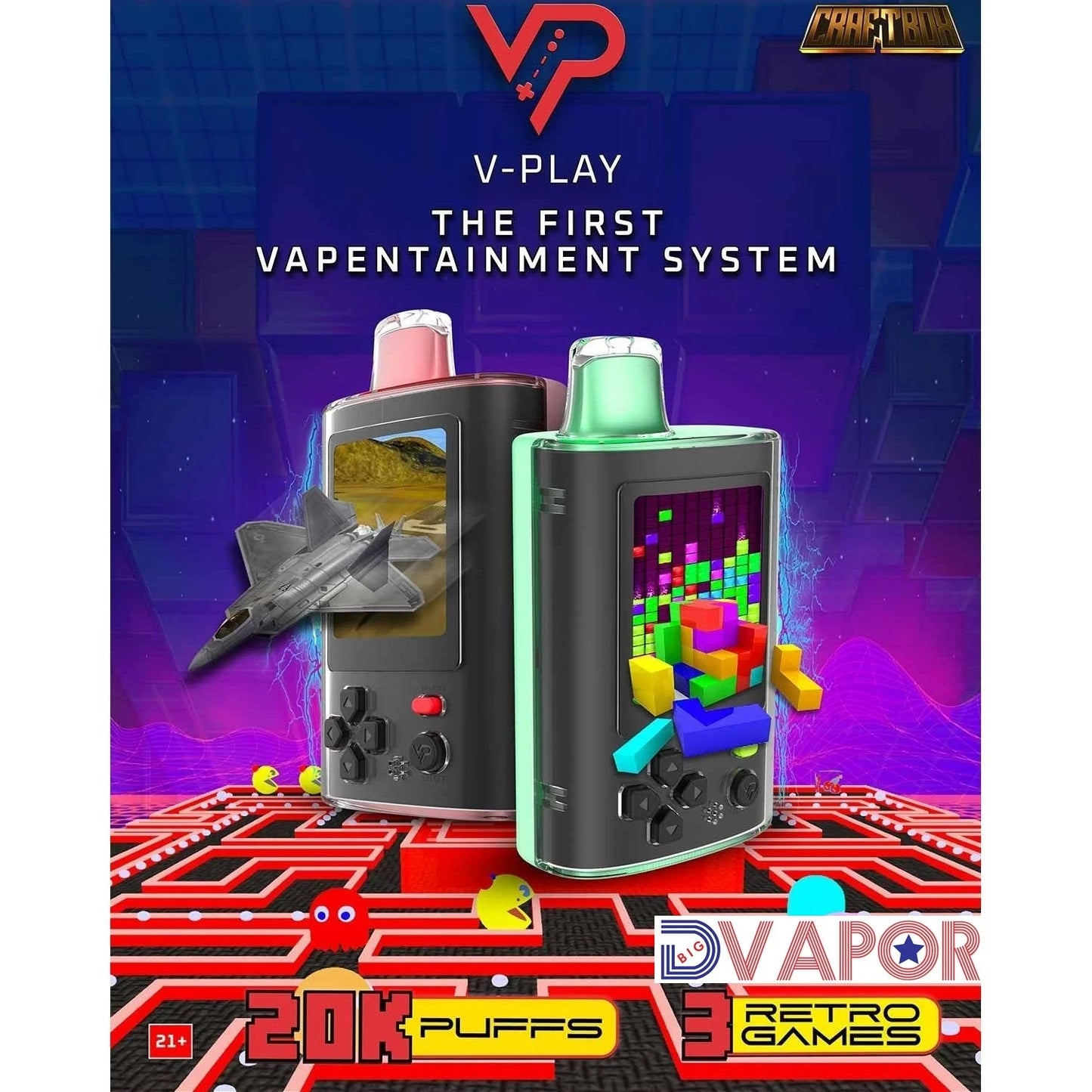 CLEARANCE (NON REFUNDABLE) Craftbox V-Play 20K Disposable Vape with Built in Gaming System 25Ml
